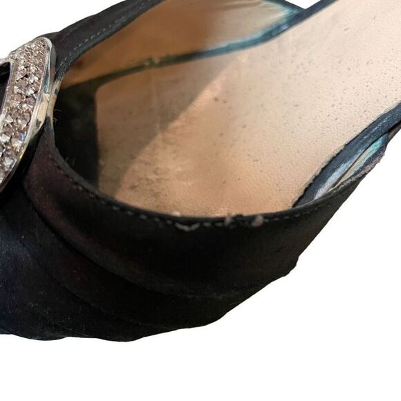 Y2K Manolo Blahnik Died Black Silk Rhinestone Buckle Peep-Toe High-Heel Pump | S - Picture 9 of 11